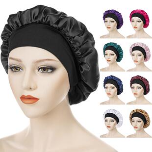 Satin Solid Wide-brimmed Sleeping Hat Night Sleep Bonnet帽子