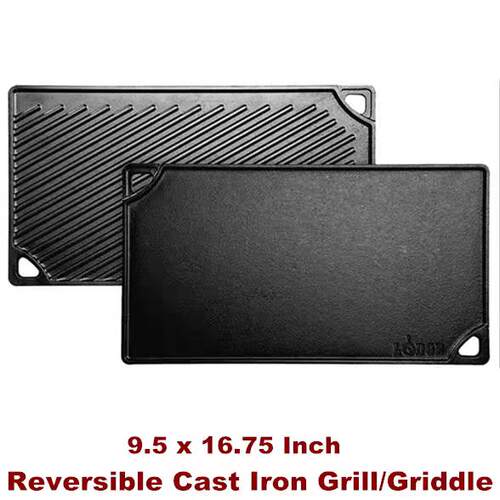 Reversible Cast Iron Grill Griddle Double Burner Griddle Pan