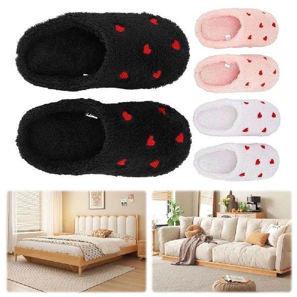 Plush Heart Slippers Non Slip Closed Toe Slippers