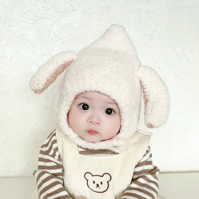 兔子耳朵毛绒帽婴儿帽子秋冬季