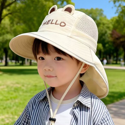 夏季儿童大檐透气防晒渔夫帽