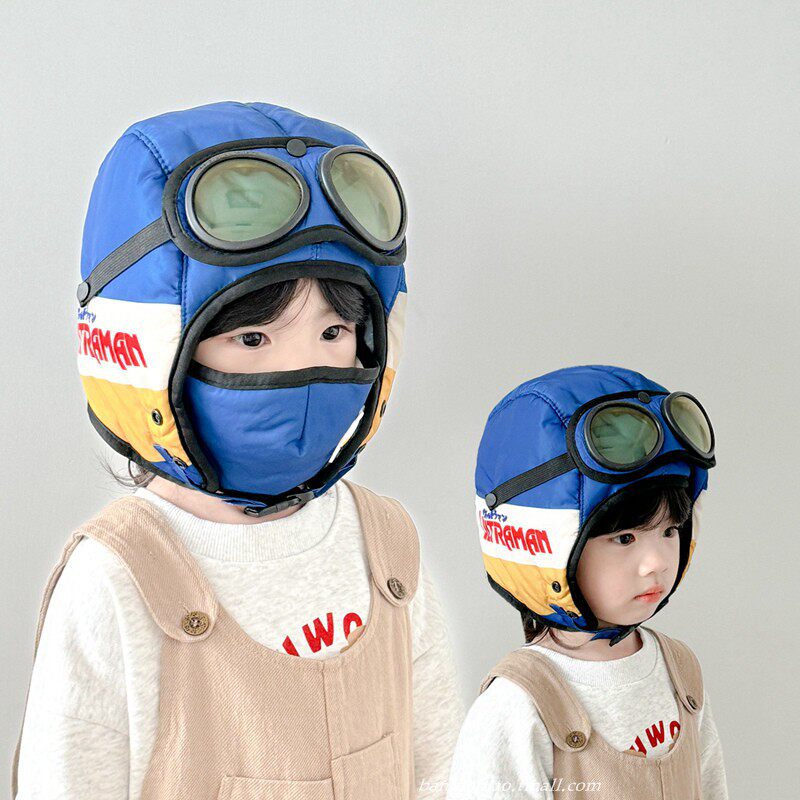 儿童帽子冬季保暖防风男童雷锋帽户外骑行眼镜口罩一体护耳帽加厚
