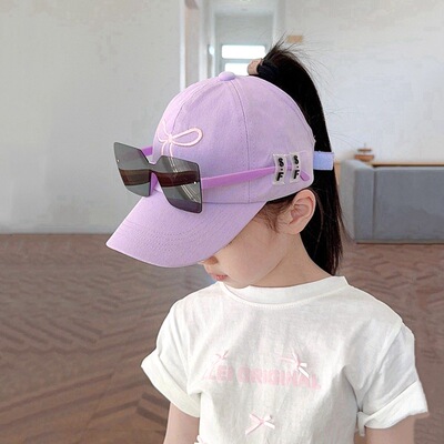 纯棉棒球帽大檐带墨镜儿童遮阳帽
