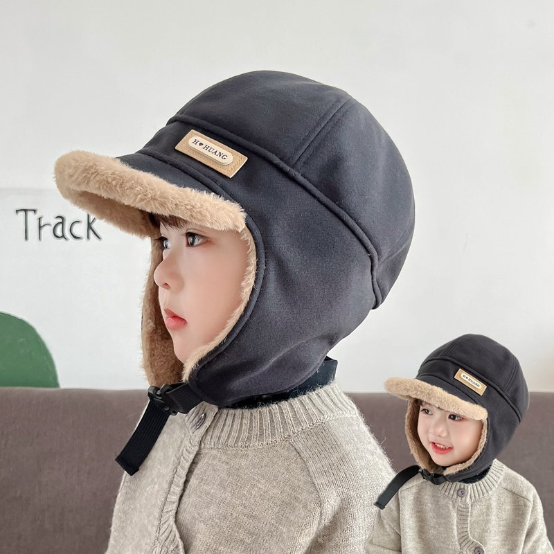 儿童帽子冬季保暖防风男童护耳鸭舌帽小孩加绒加厚雷锋帽户外骑行