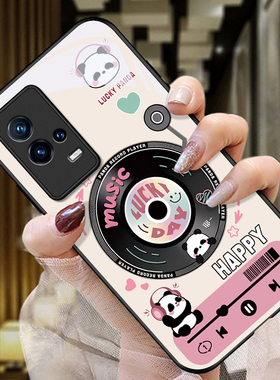 适用IQOO8pro手机壳V2141A的熊猫唱片手机套vivoIQOO8pro新款玻璃vivo防摔软壳硅胶男女款网红可爱情侣卡通超