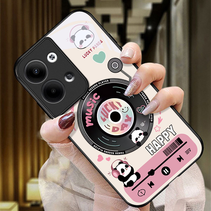 适用OPPOReno9手机壳PHM110的熊猫唱片手机套Reno9新款玻璃oppo保护套防摔软壳硅胶男女款网红可爱情侣卡通超