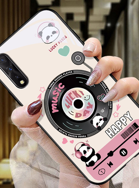 适用IQOONEO855版手机壳V1936A的熊猫唱片手机套vivoIQOONEO新款玻璃vivo防摔软壳硅胶男女款网红可爱情侣卡