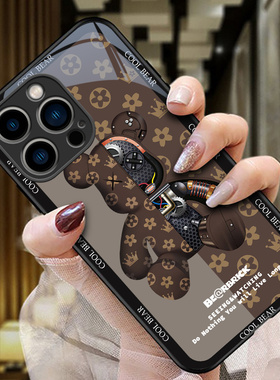 适用iphone苹果17/16/15/14/13/12/11手机壳玻璃新款X防摔XS软壳硅胶8/7/6/6S男女款pro机械熊max全包plus潮