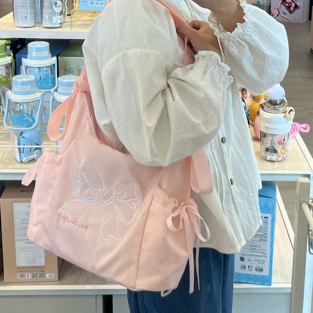 ins风韩系甜美托特包夏季新款字母刺绣大容量百搭斜跨双肩包