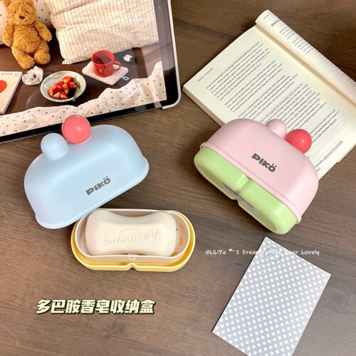 趣味兔耳肥皂盒学生宿舍沥水卡通可爱便携旅行带盖香皂收纳置物架