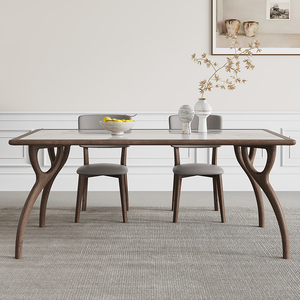 实木岩板餐桌现代简约进口白蜡木长方形小户型内嵌岩板餐桌椅组合