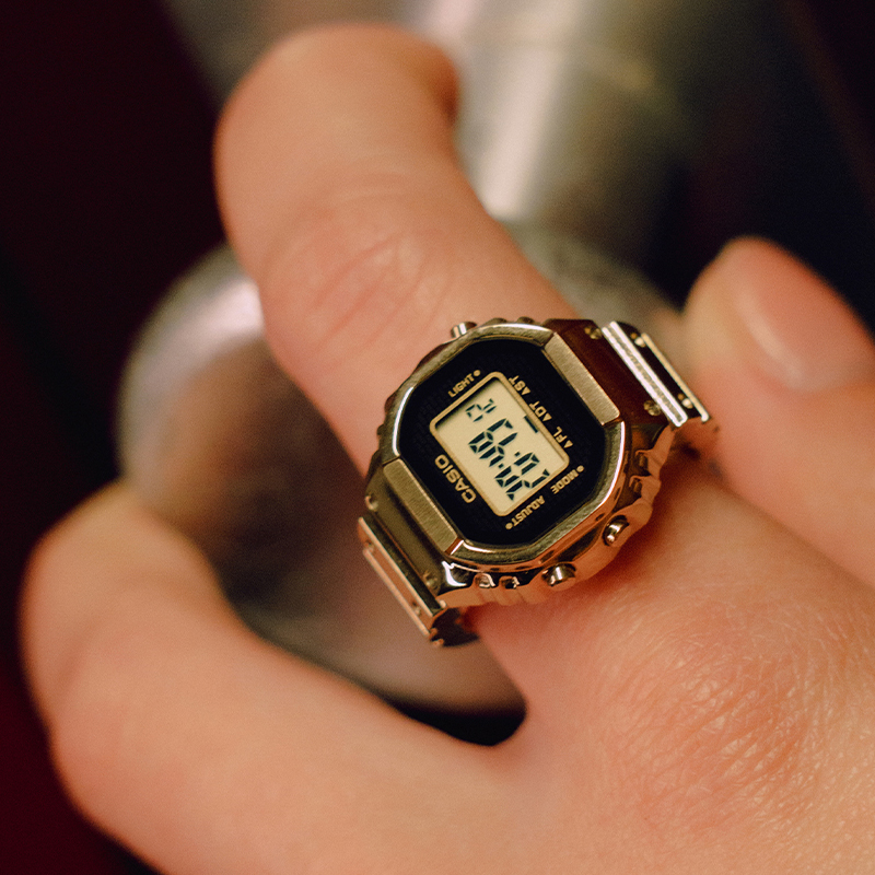 casio卡西欧50周年纪念戒指手表指环手表不锈钢表带CRW-001G-9