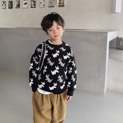 儿童毛衣男童针织衫宝宝2025秋冬新款卡通小狗提花上衣洋气打底