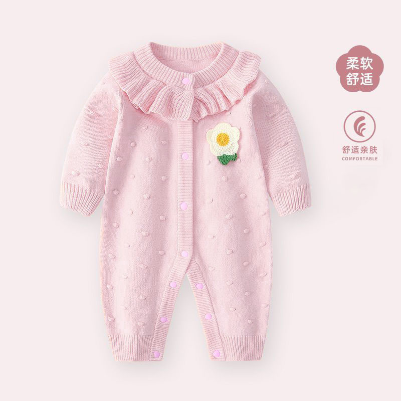 连体衣可爱爬服婴儿衣服针织2025新款春秋长袖毛衣宝宝洋气外出衣