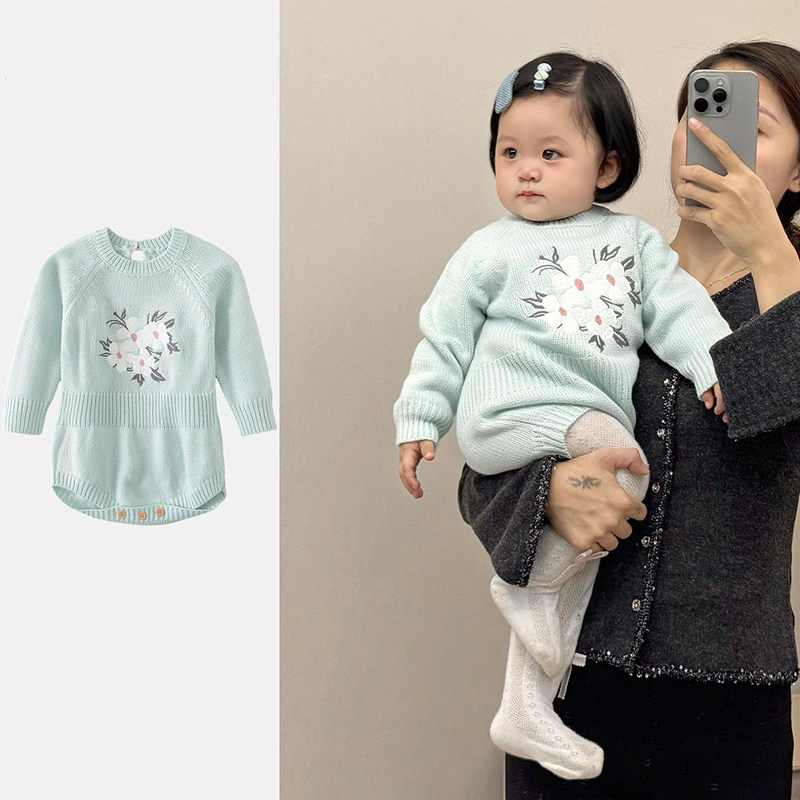 宝宝春装衣服洋气婴儿包屁衣春秋季毛衣女婴长袖针织连体衣外出服