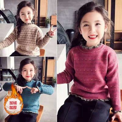 木耳边小花加绒毛衣女童洋气