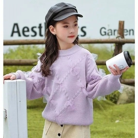 普通毛线女童针织衫上衣洋气春秋