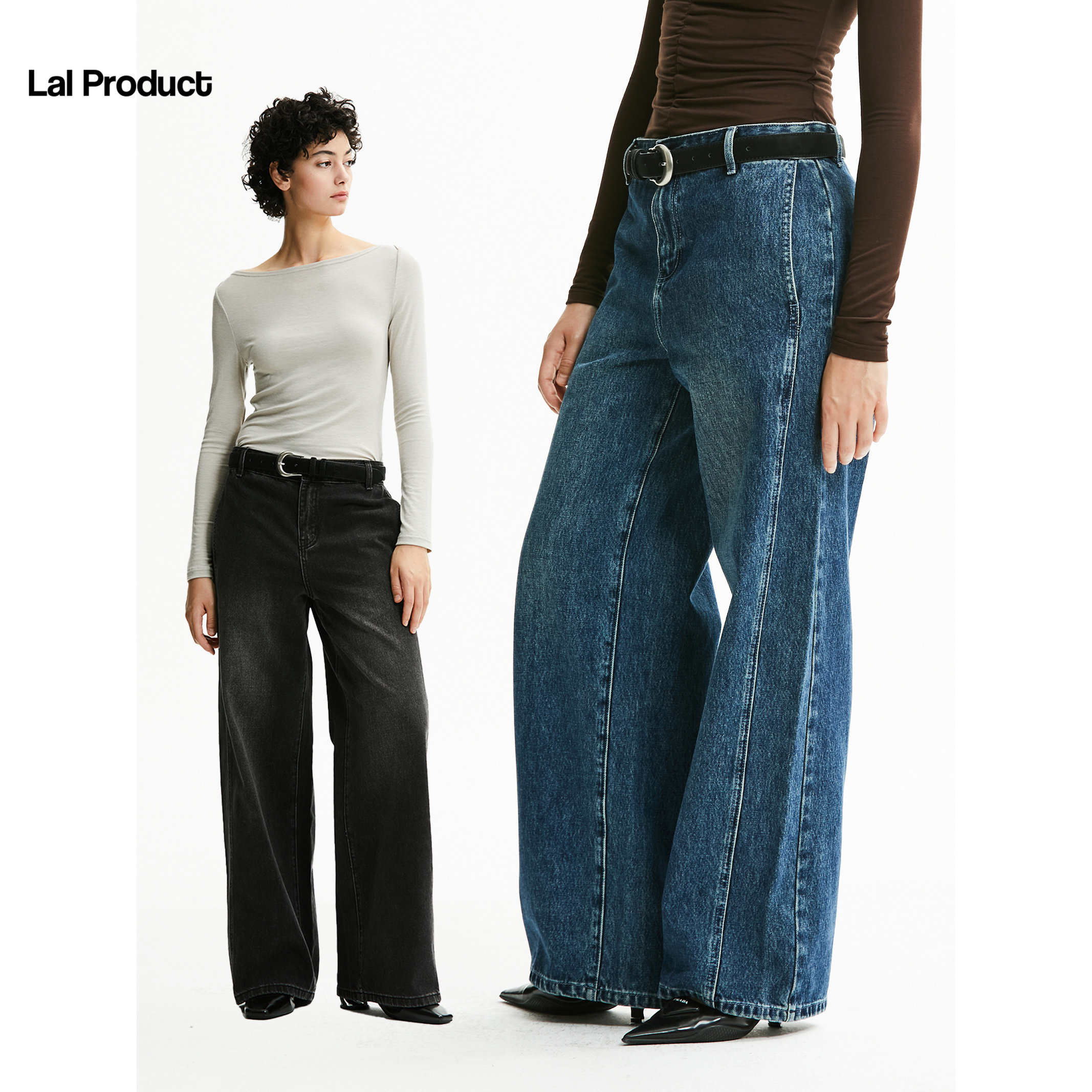 重构双侧缝直筒阔腿牛仔裤