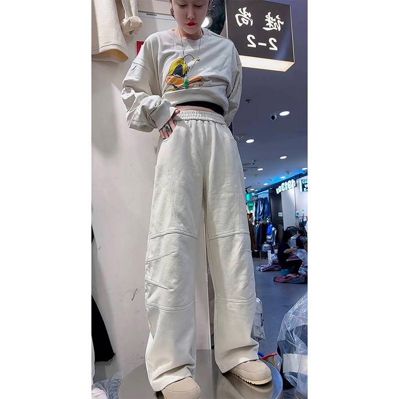 减龄韩版松紧腰纯色个性风卫裤女