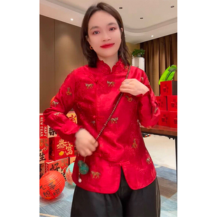 国风亮眼立领盘扣衬衫 欧洲站2026春季 百搭轻奢贵气新中式 时尚 新款