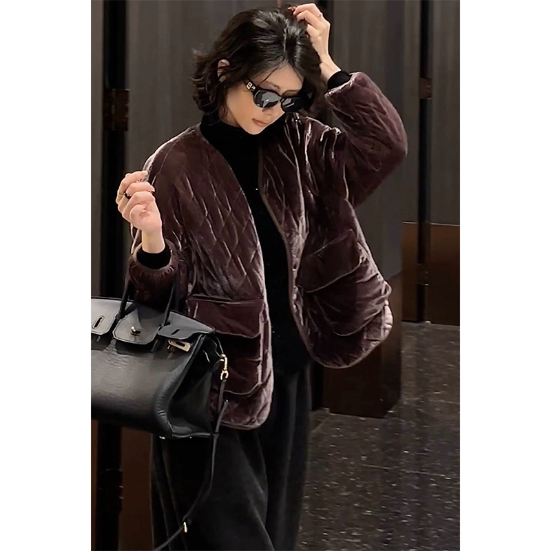 减龄阔版型轻奢单排扣棉服外套潮