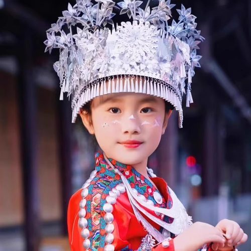 苗族头饰儿童银头冠小孩帽子银帽