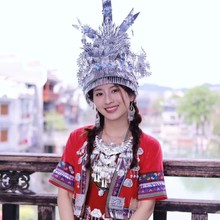 新款苗族头饰头戴阿卯头饰头戴苗银帽子贵州少数民族头饰苗族银饰