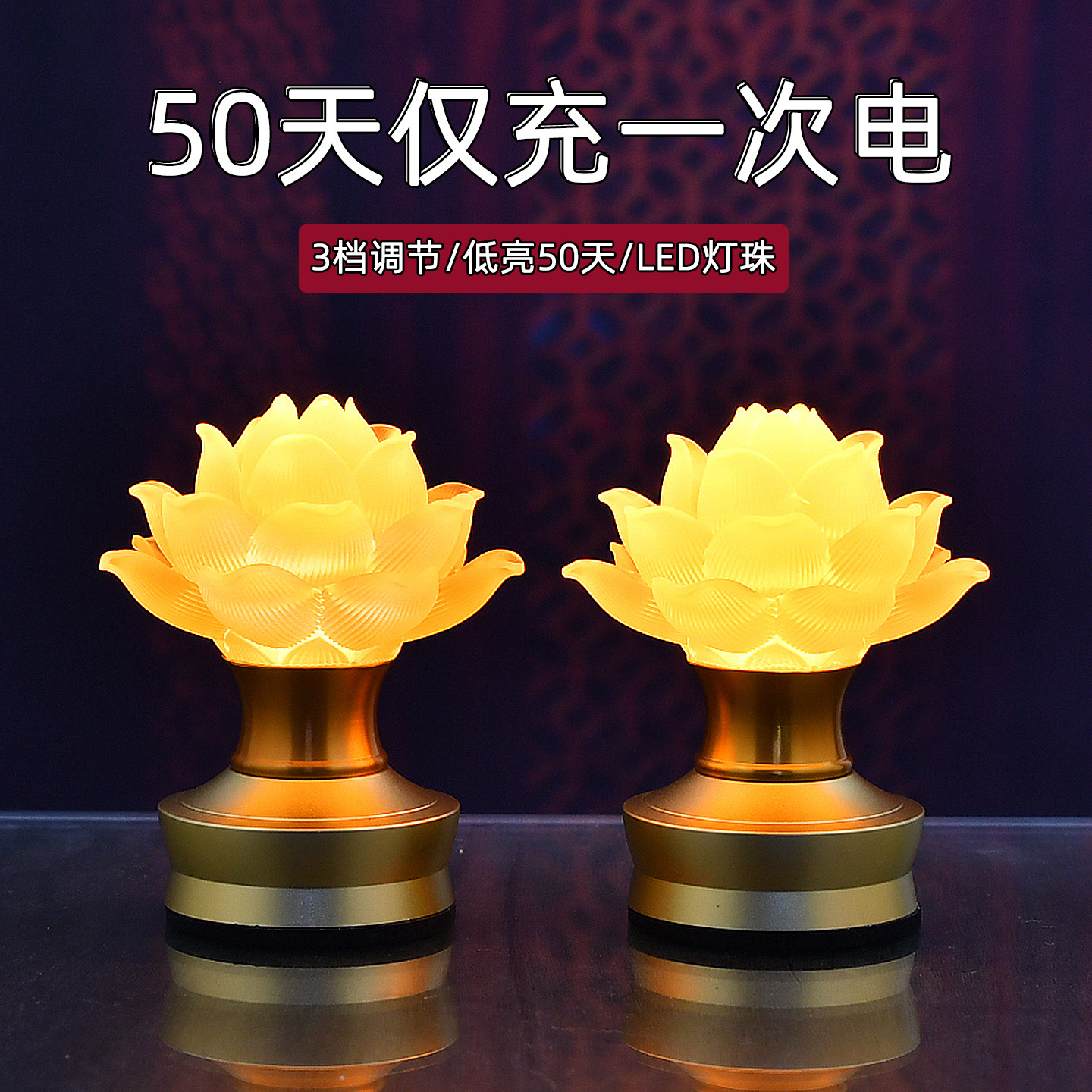 充电莲花灯荷花灯家用观音菩萨仙堂佛灯供灯佛龛灯彩色LED长明灯