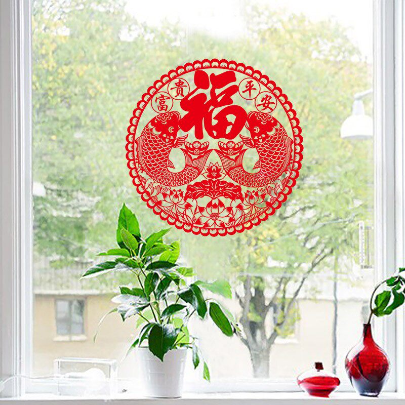 沃雅春节贴画墙贴纸自粘商场店铺窗户玻璃门贴纸新年装饰用品福字