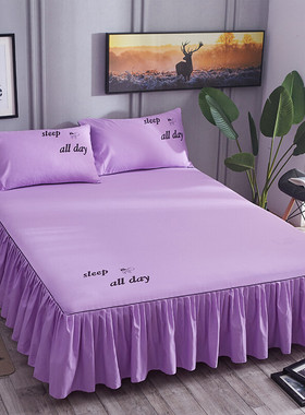 莱子家纺床罩床裙式家用床套单件防滑保护套床单床笠银灰180cmx22