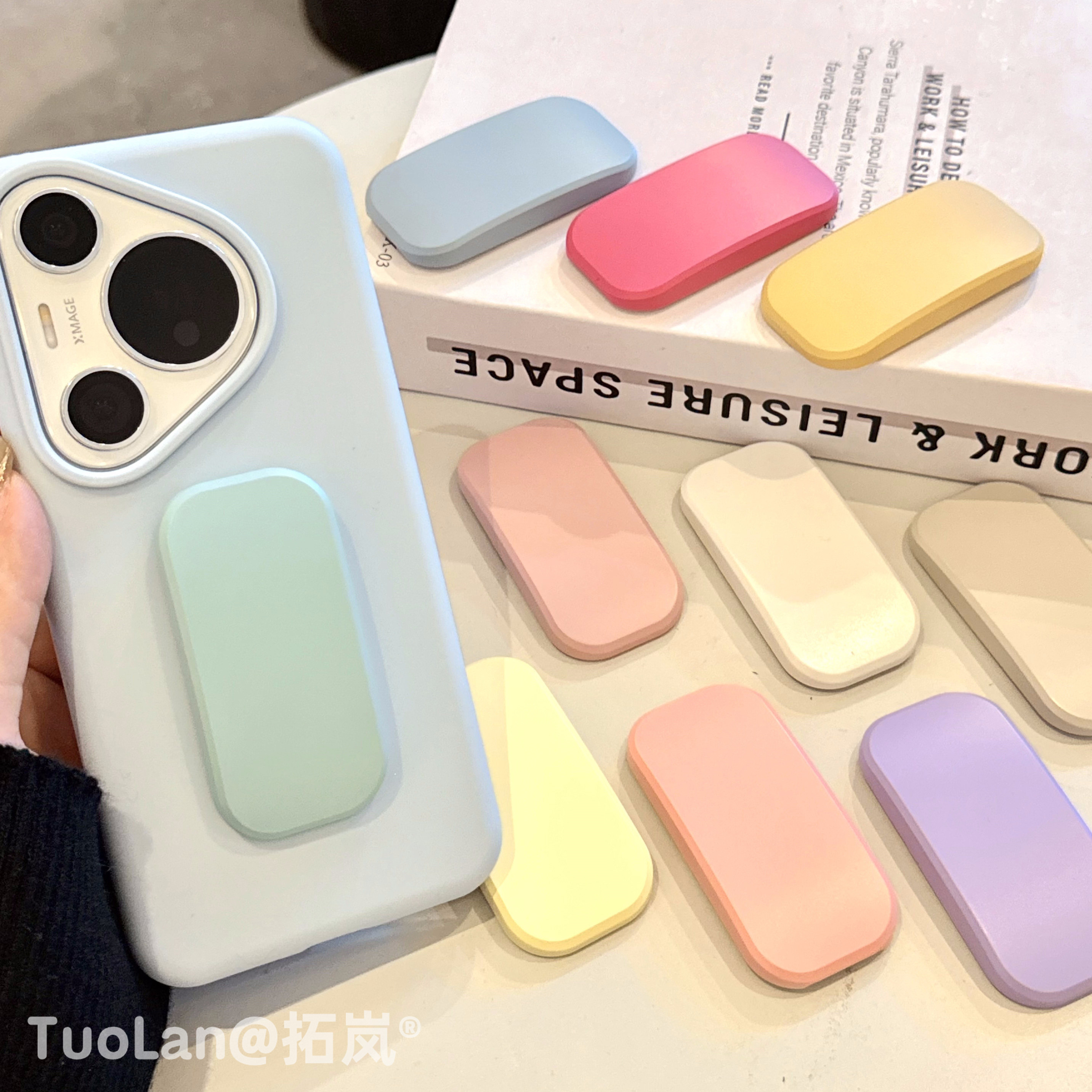 拓岚 韩国超火新款博主推荐原版ins莫兰迪马卡龙纯色糖果隐形弹簧粘贴式适用手机壳推拉支架便携创意追剧男女