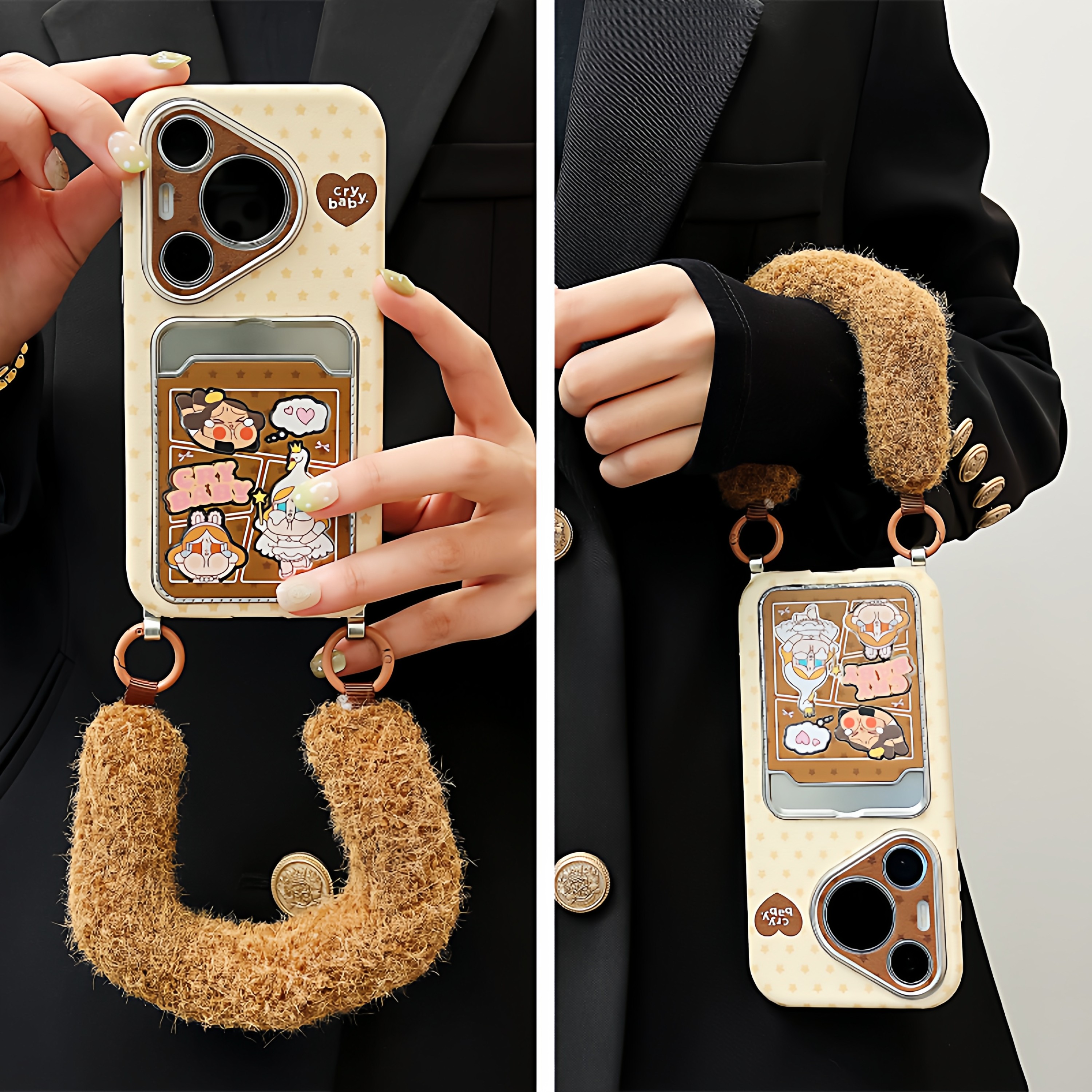 拓岚 适用华为pura70pro新款手机壳秋冬棕波点卡通哭娃公仔