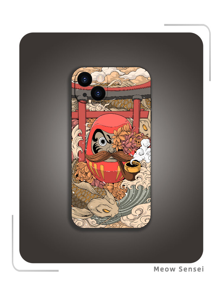 日系达摩艺术插画手机壳适用iphone14苹果15promax全包防摔硅胶oppo