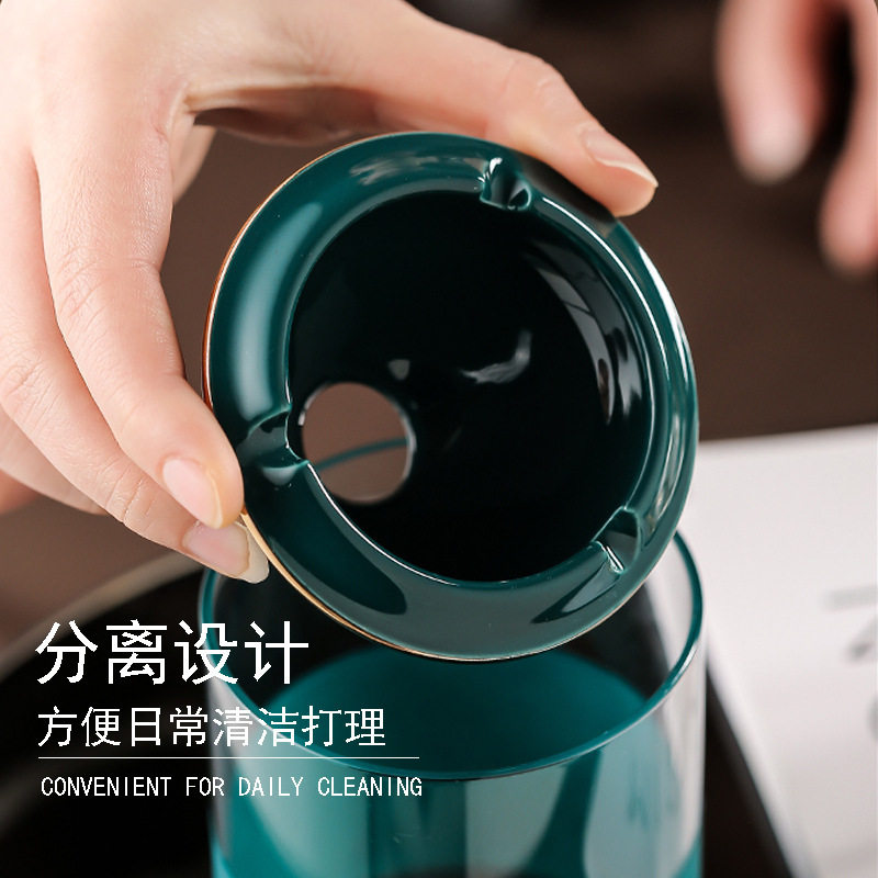 a5l防风烟灰缸带盖子漏斗式玻璃分离易清洗锁住烟头自动熄灭陶瓷