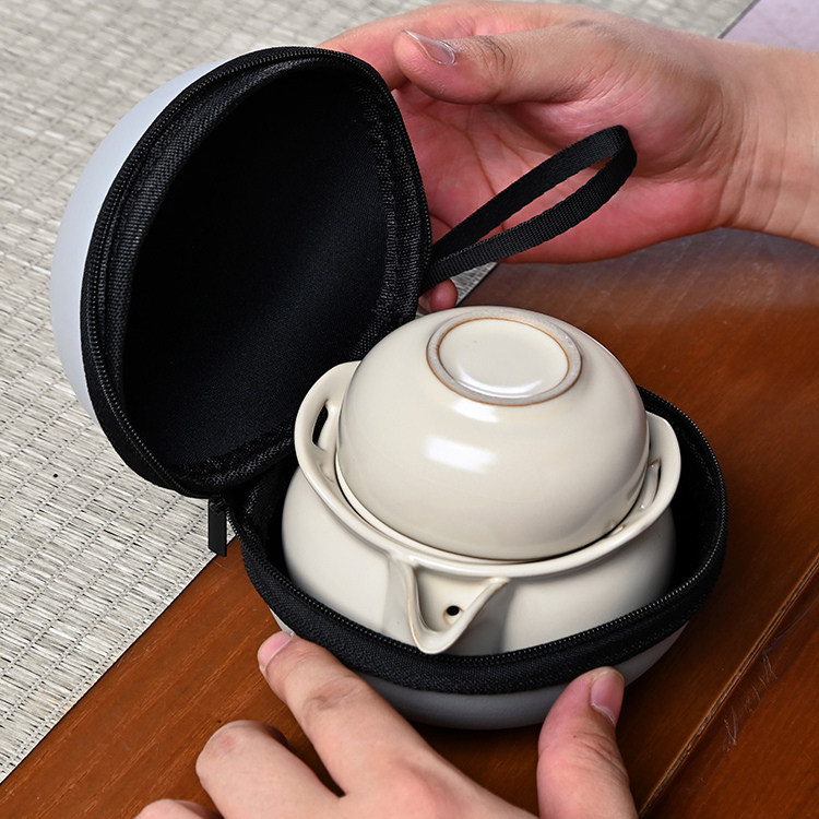 顾竹汝窑手抓壶便携小套装