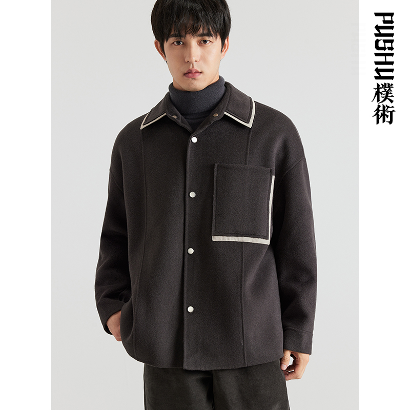 朴术冬季灰色修身保暖双面呢大衣
