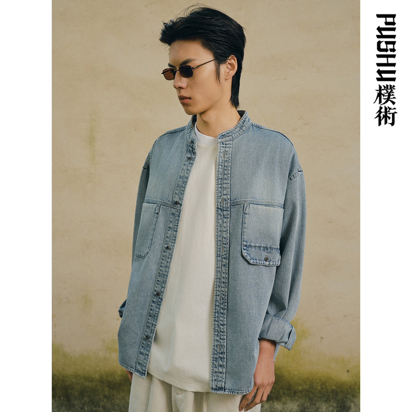 朴术男装2026年商场同款春季新品蓝色水洗牛仔上衣男青年长袖衬衫