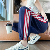 跑步跳舞学生哈伦小个子束脚运动休闲裤 三道杠条纹卫裤 女春秋新款