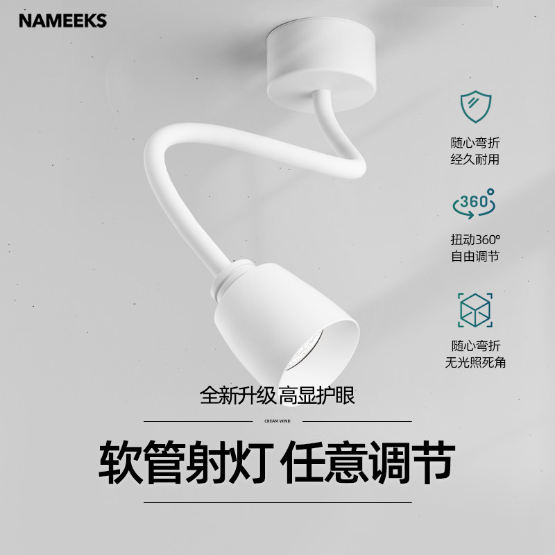 万向软管射灯吸顶式玄关照壁画 画装饰画 画店铺背景墙加长杆聚光