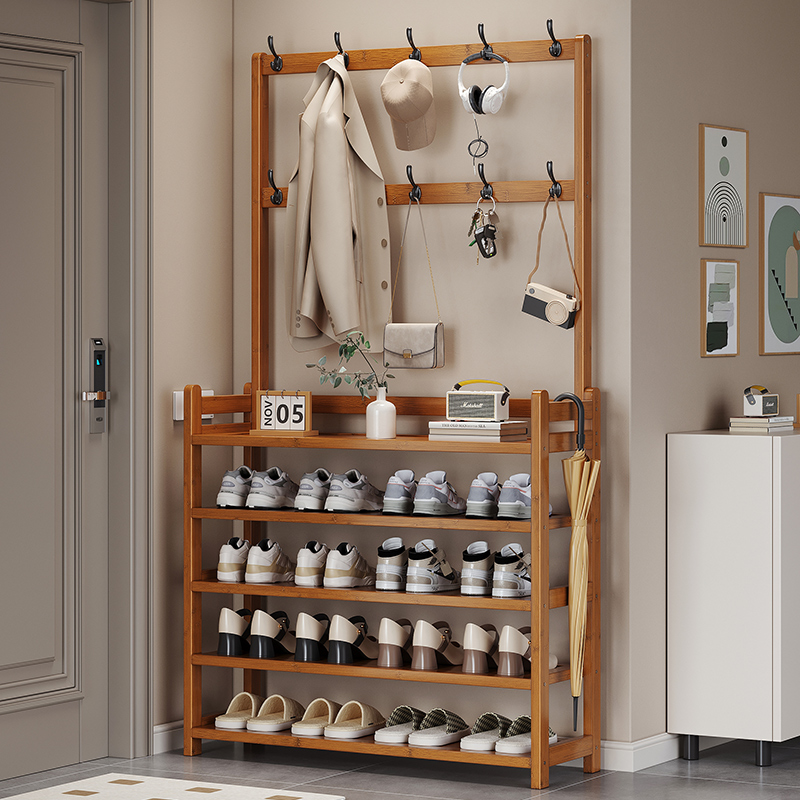 简易鞋架衣帽架一体门口多层鞋柜