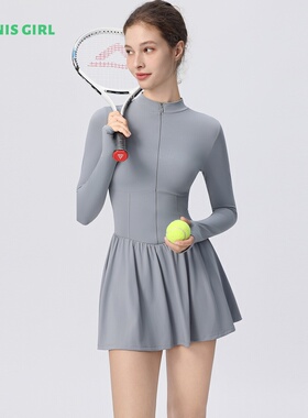 TENNIS GIRL网球服女长袖连体防走光运动连衣裙修身保暖速干透气
