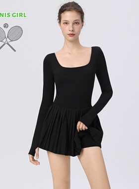 TENNIS GIRL网球服女秋冬新款 长袖连衣裙防走光简约风运动裙速干