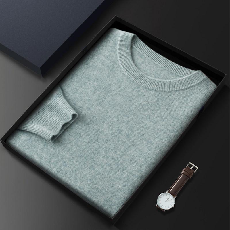 가을 겨울 신상 고급 캐시미어 스웨터 남성 라운드 넥 솔리드 컬러 비즈니스 이너 풀오버 얇은 대형 니트 바닥 셔츠