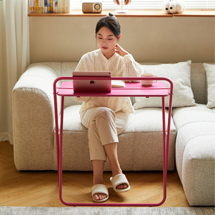 北欧简约可折叠桌长方形彩色简易铁架阳台小桌子网红ins窄条台子