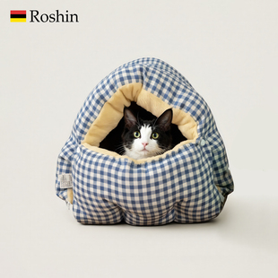 Roshin封闭式小猫咪冬季保暖安全感窝新式猫洞冬天睡垫加厚睡袋窝