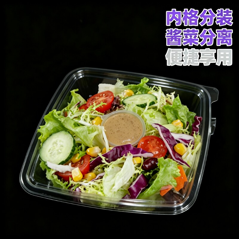 健身专用分格沙拉盒大容量透明带盖营养食材减脂餐轻食高透包装盒