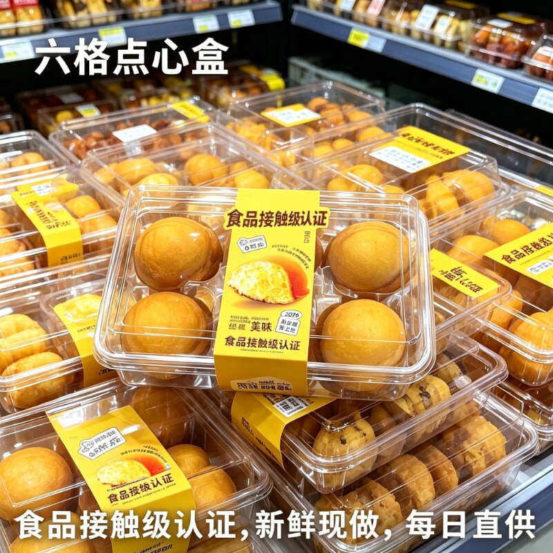 加厚透明点心盒 六格装 烘焙甜品黄油飞碟蛋糕打包盒烘培西点盒