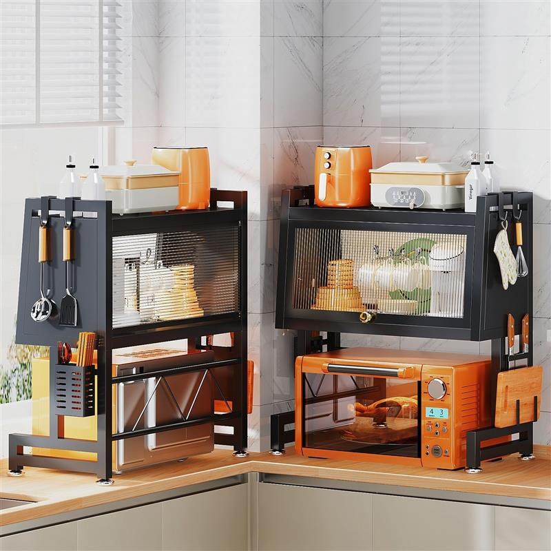 厨房微波炉架台面双层置物架带柜门橱柜烤箱烤炉菜板筷子极简风,厨房/烹饪用具,微波炉置物架,淘宝优惠券,粉丝福利购,淘宝优惠卷