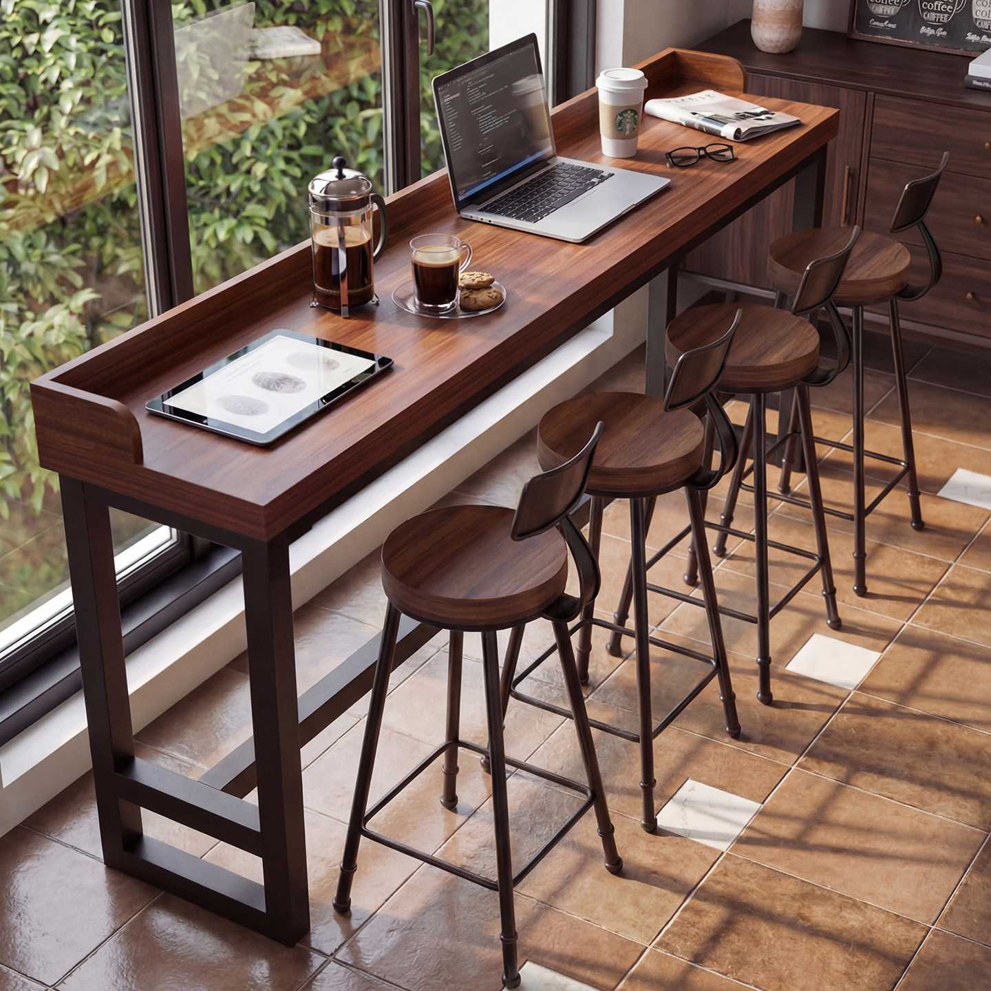 吧台桌家用阳台休闲桌靠墙窄桌长条桌子酒吧高脚桌奶茶店桌椅组合