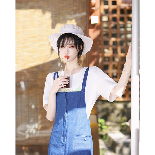 胶囊系列铃兰花刺绣牛仔背带裤X2204063NC5HY